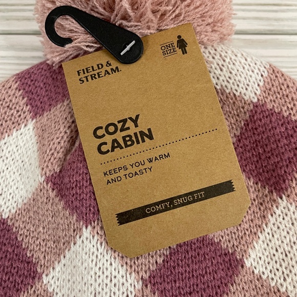 Field & Stream Cozy Cabin Pink and White Plaid Knit Beanie Hat NWT - Picture 5 of 9